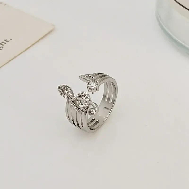 Punk Style Hollow Ring Inlaid Shiny Zircon Music Symbol Personality Jewelry Gift