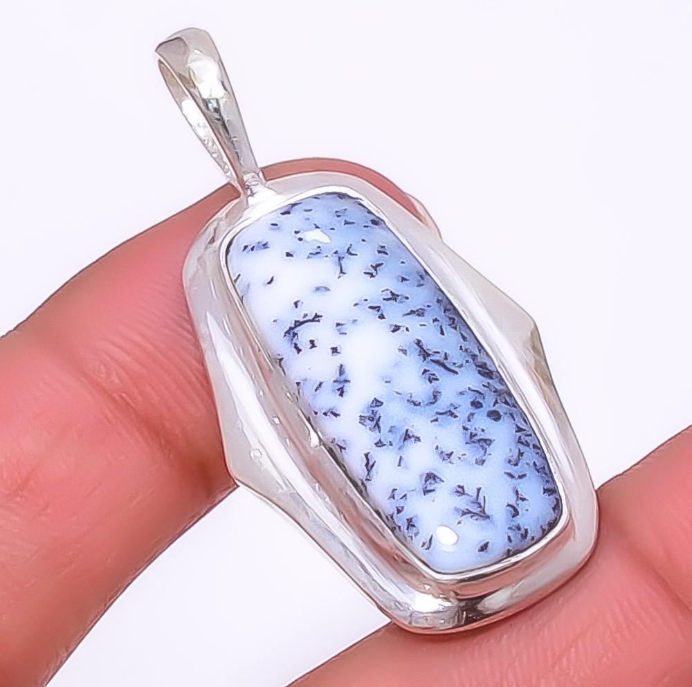Dendritic Opal – Brazil Handmade 925 Sterling Silver Pendant 1.76″ T64