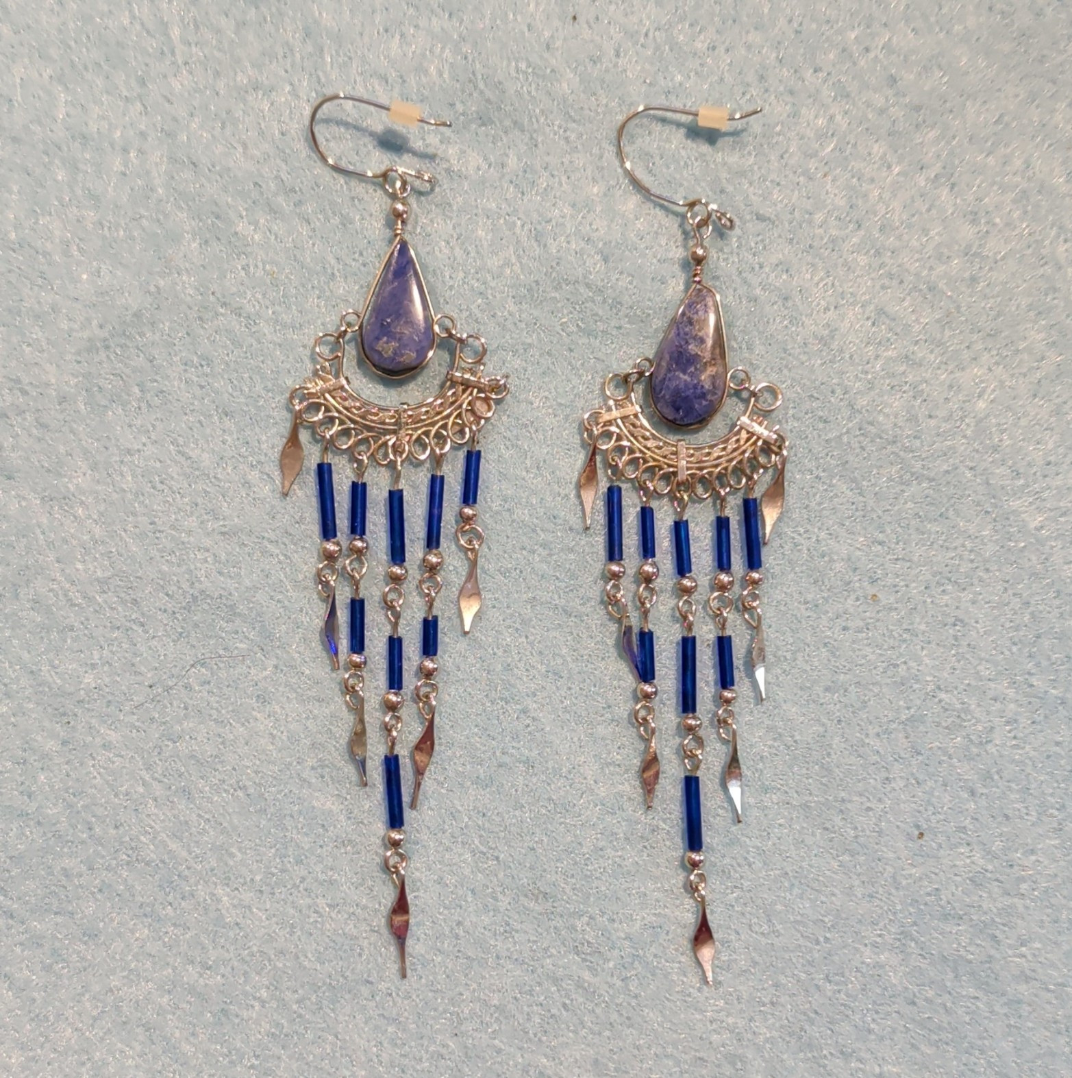 Silver/Blue Chandelier Dangle Drop Earrings Metal Hook Lobe Teardrop Purple