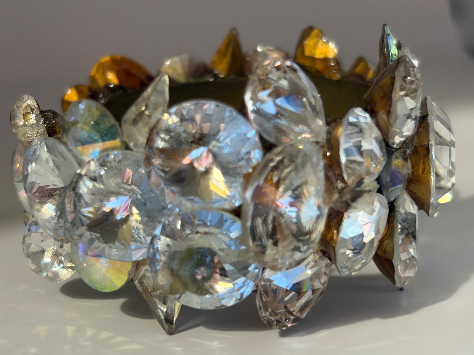 Massive Rhinestone Crystal Cuff Bracelet AB Glass Statement Runway Glam