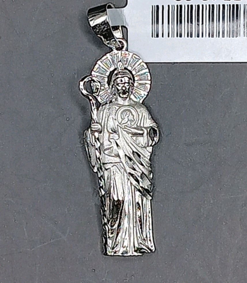925 ST JUDE / SAN JUDAS Bagutte Halo Diamond Cut Solid Sterling Silver Pendant