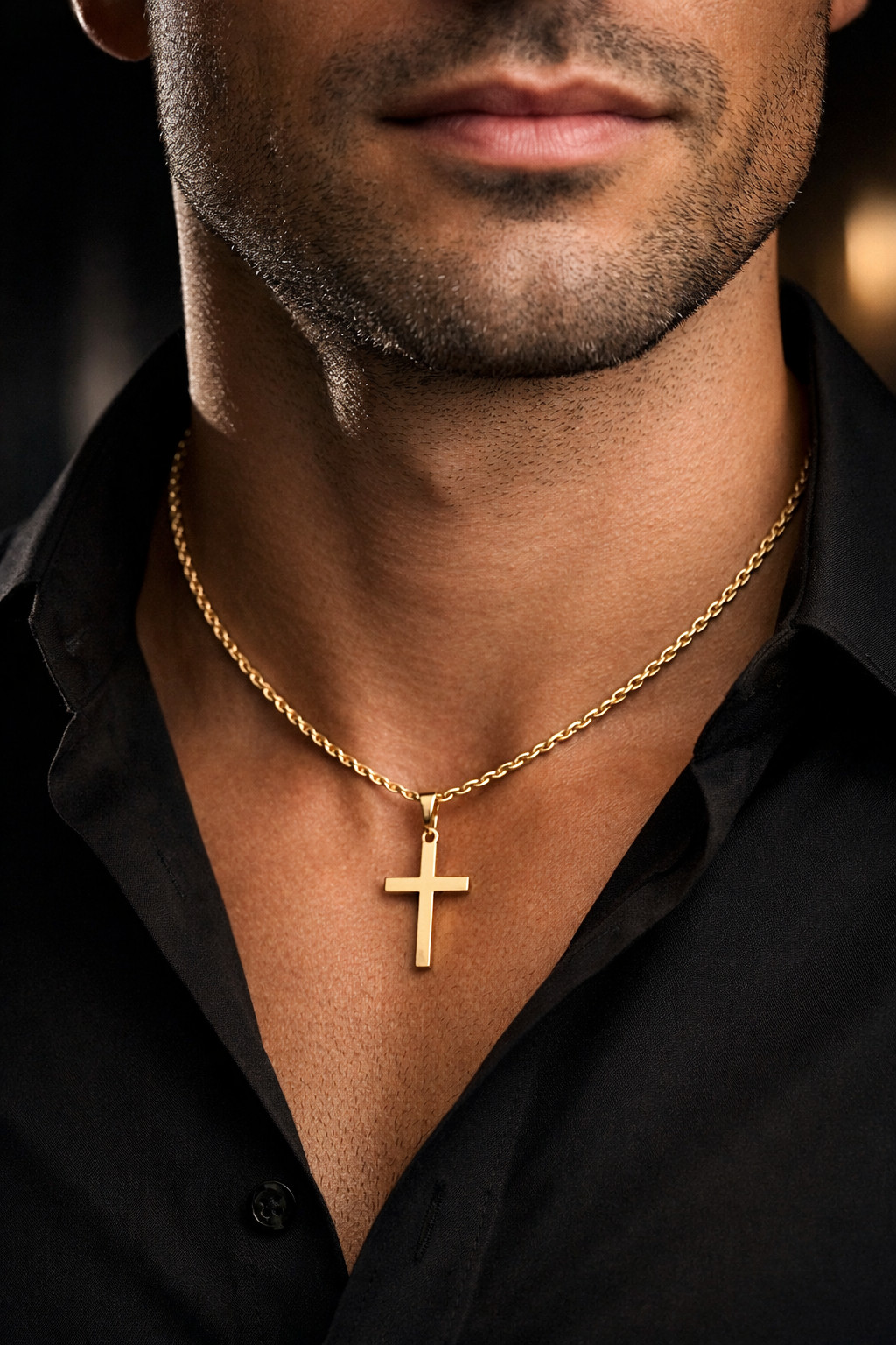 Gold Plated Rope Chain Necklace w/ GoldP Cross Pendant – 20″ –