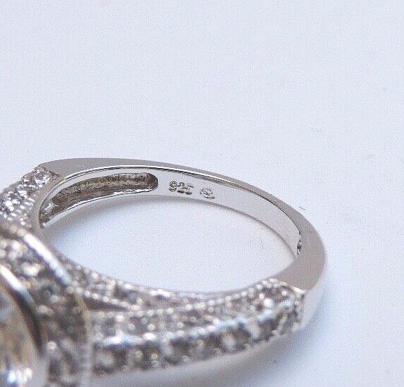 Sterling Silver & Round Cubic Zirconia Cocktail Ring 5.2gm Bright Rhodium Finish