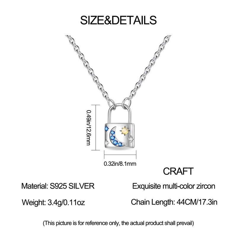 PANDACH 925 Sterling Silver Moon & Star Necklace Lock Pendant 18″ – Adjustable