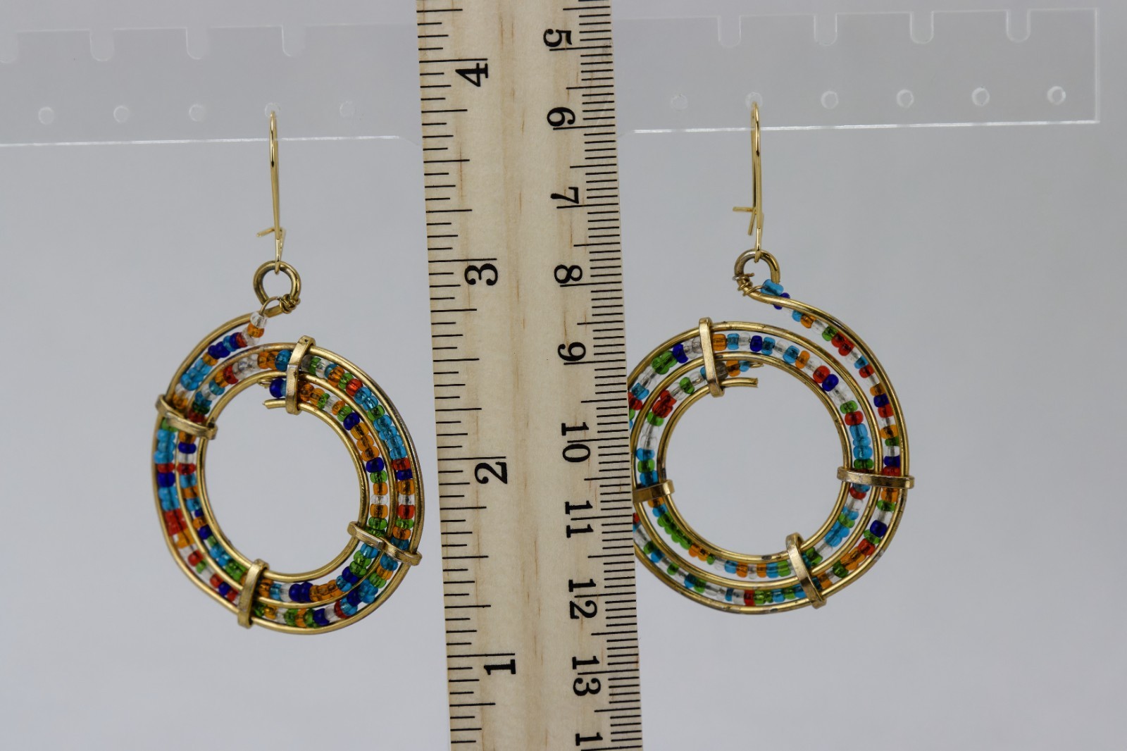 Multi-Colored Seed Bead Hoops, Gold Tone, Confetti/BOHO, 11gr
