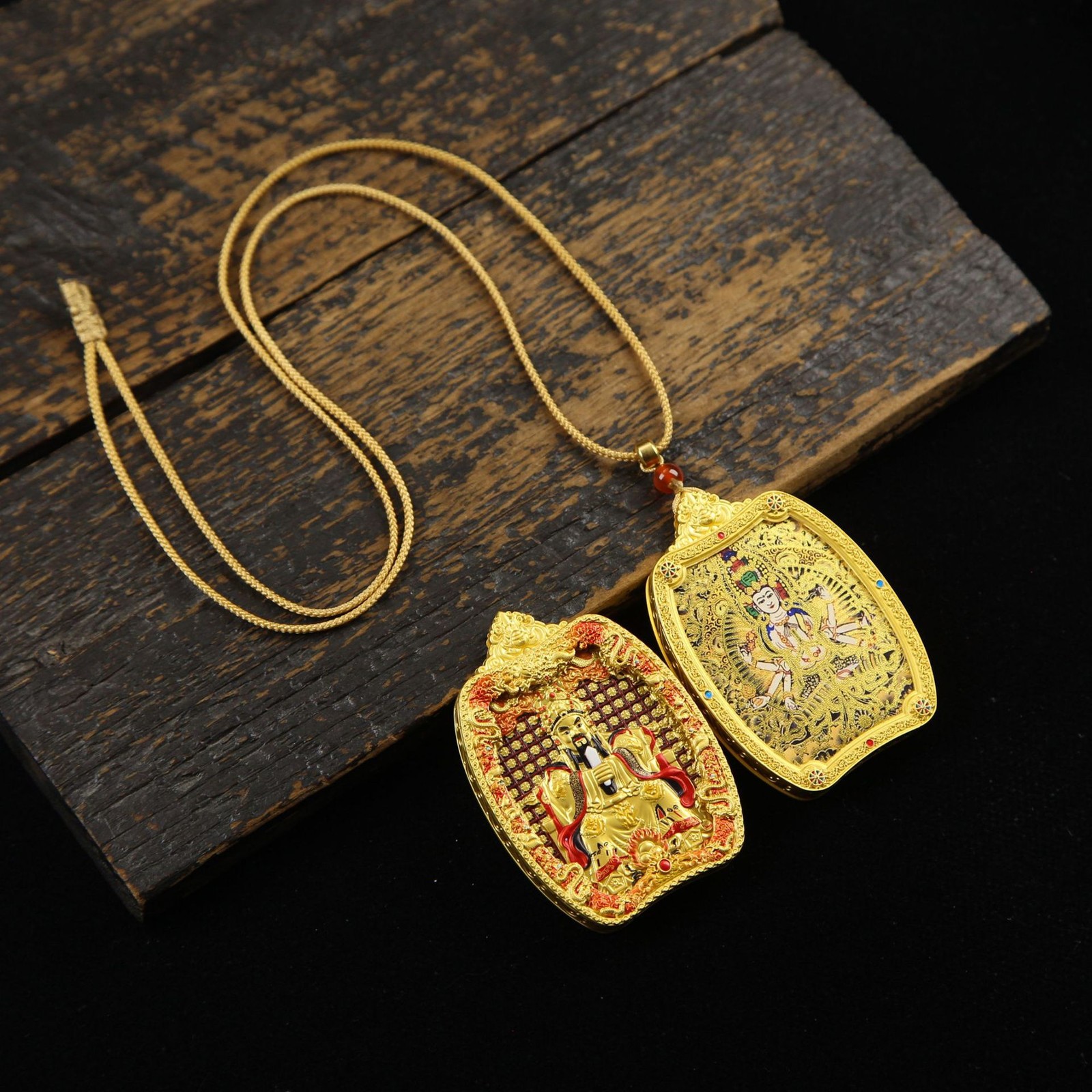 Tibetan Thangka Patronus Reversible Pendant Men’s Body Protection Necklace
