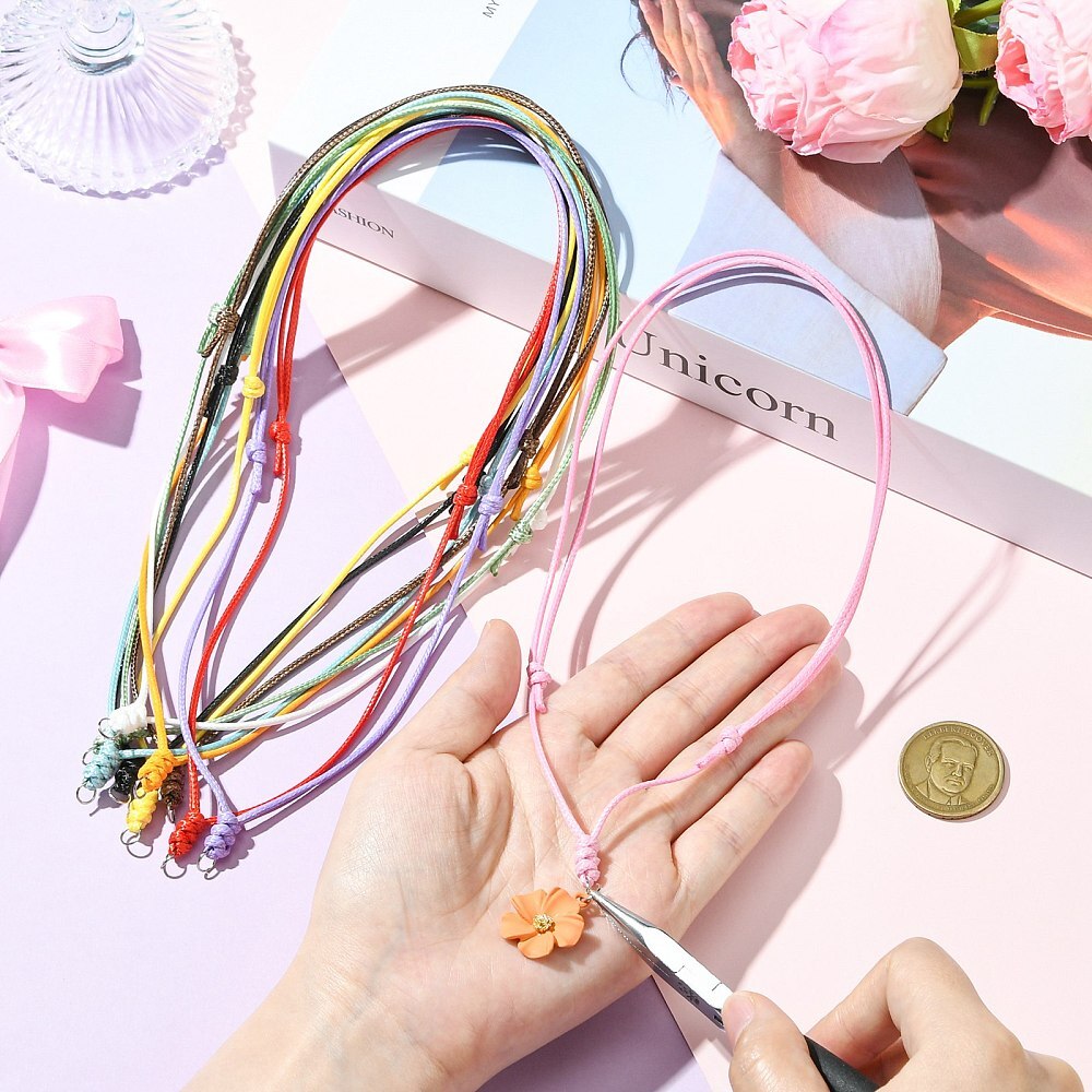 10x Polyester Cord Necklace Making w / Stainless Steel Jump Ring for DIY Jewelry