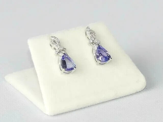 2.20Ct Pear Cut Simulated Tanzanite Drop/Dangle Earrings 14k White Gold Plated