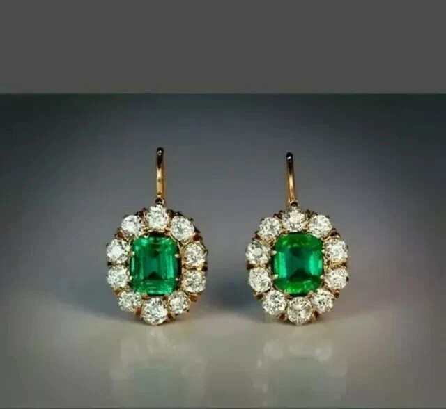 2.50Ct Emerald Simulated Green Emerald Drop Earrings In 14K Yellow Gold Plated