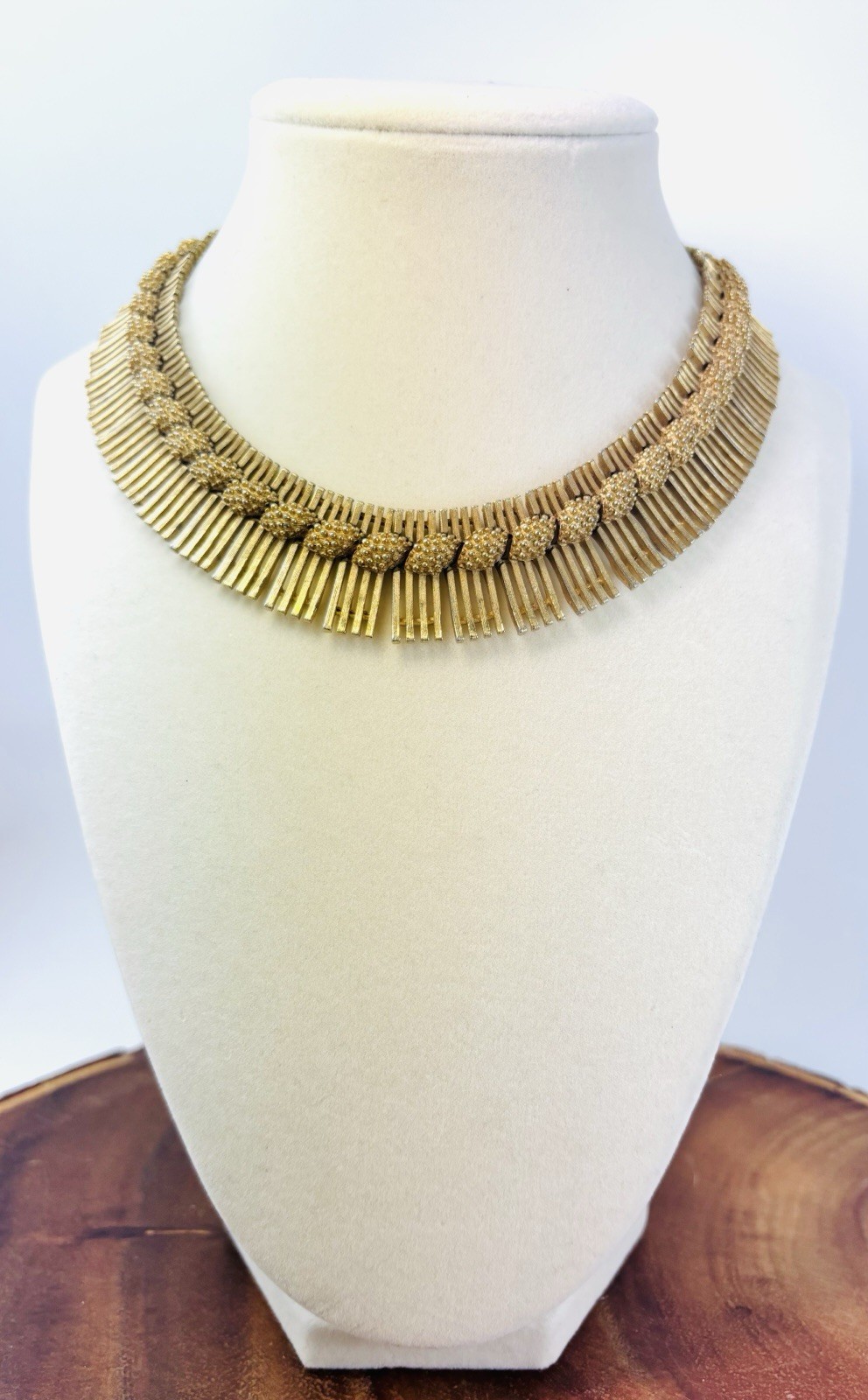 Vintage MCM Lisner Gold Tone Cleopatra Collar Fringe Necklace