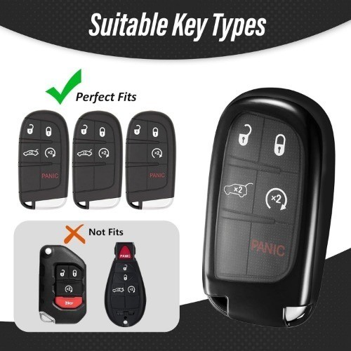 Soft TPU Key Fob Cover for Jeep Grand Cherokee, Renegade, Durango Color: Black