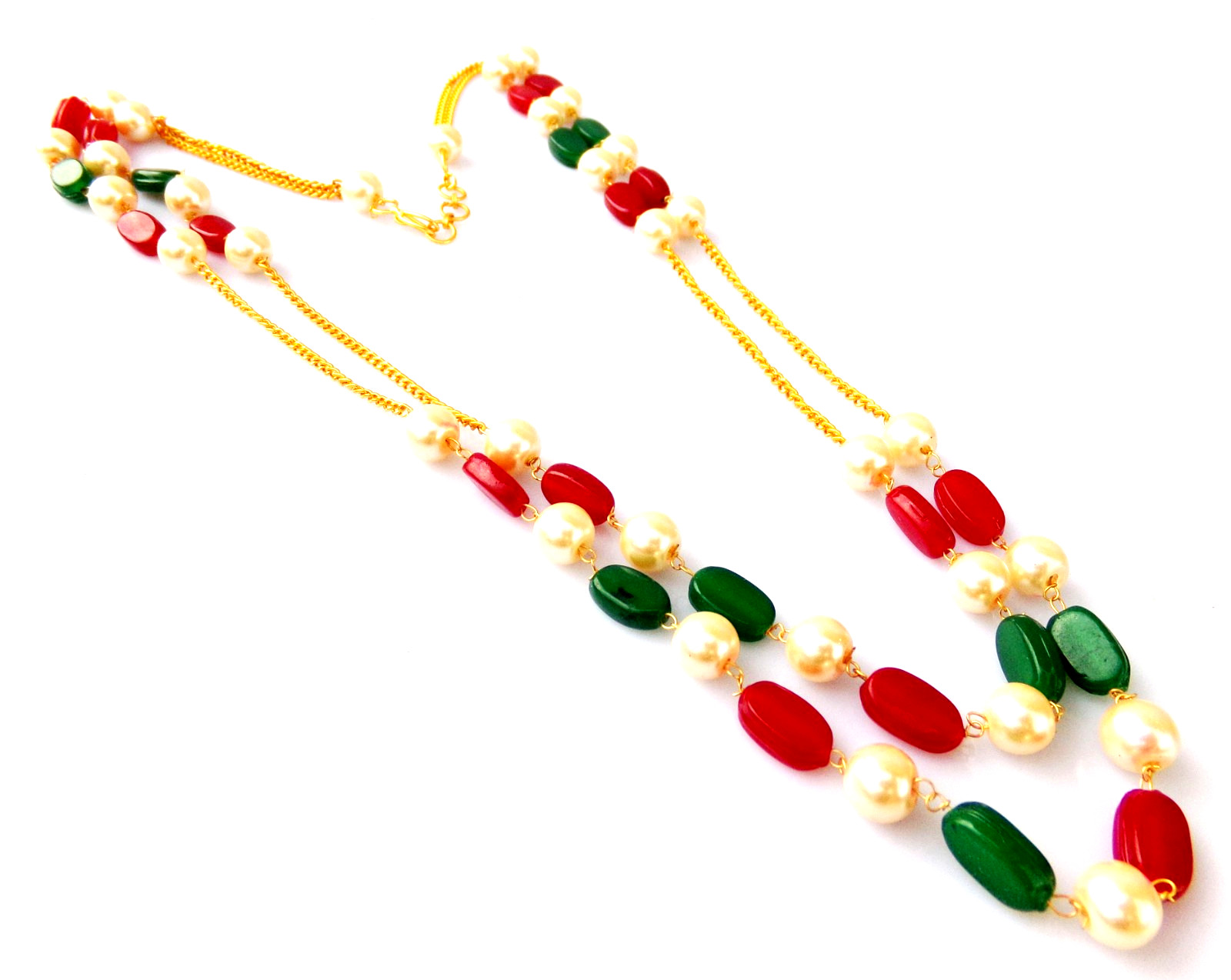 Indian Bollywood Gold Plated Pearls Mala Bridal Necklace Earrings Jewelry Set