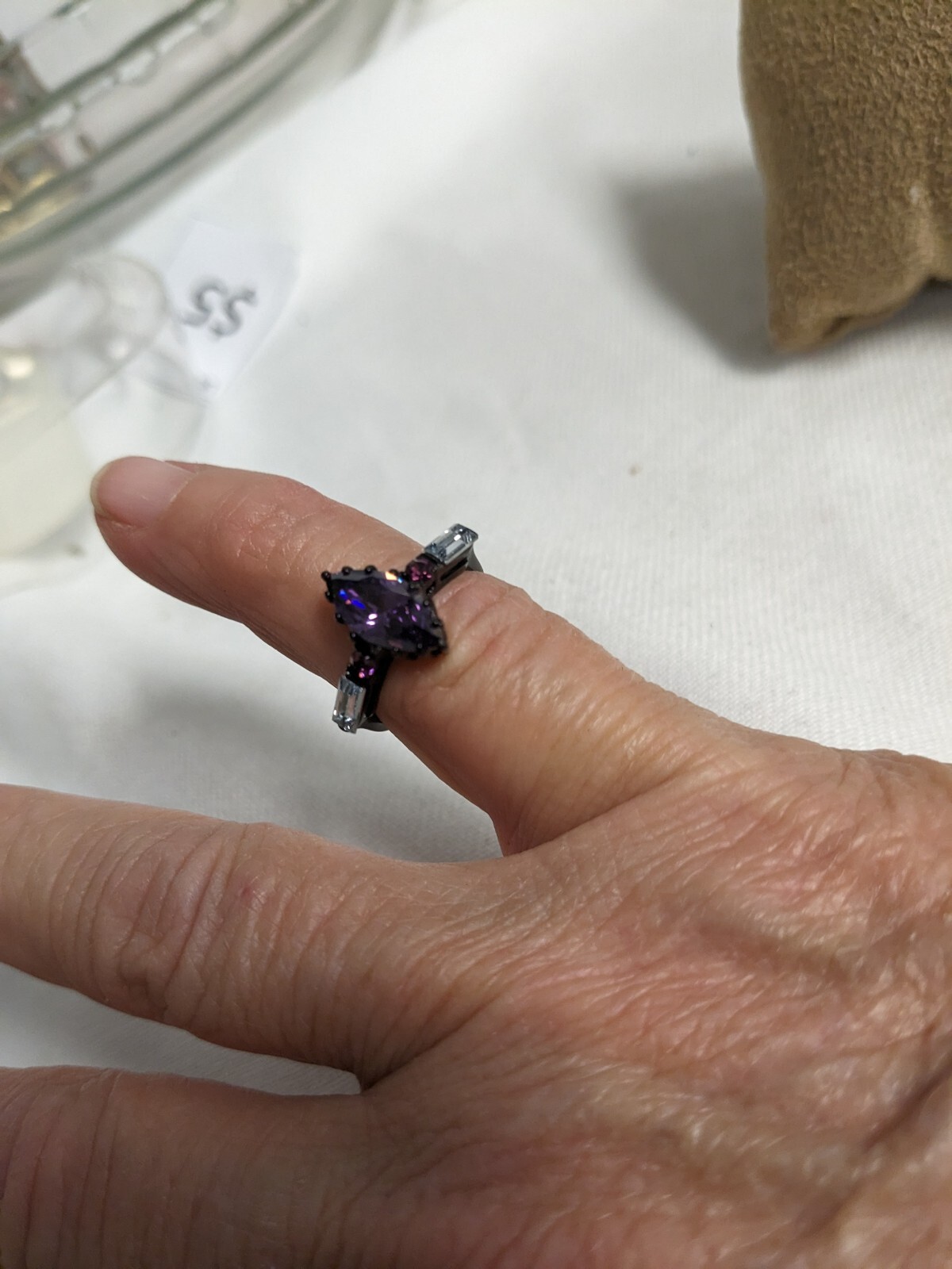 Marquise 1.62ct Amethyst Topaz Baguette Ring Size 5 Black Ion Plating