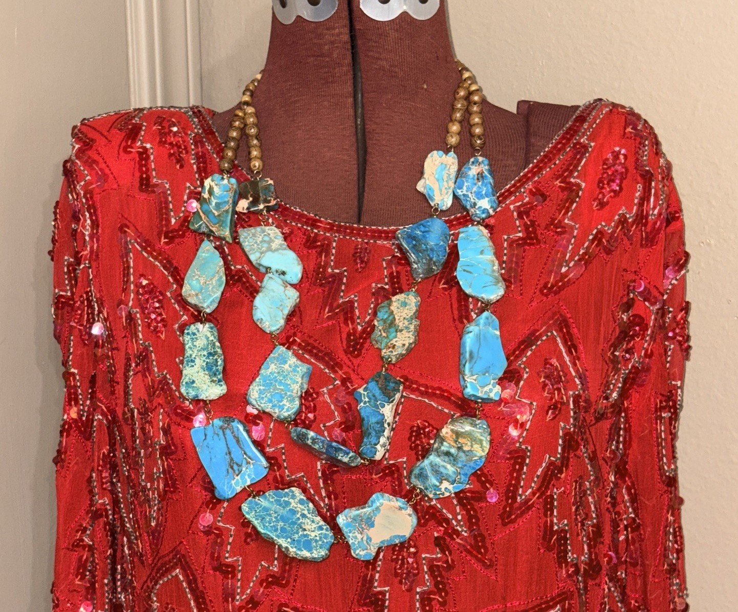 Chunky Sky Blue Jasper Slabs Double Strand Statement Artisan Necklace BNWT