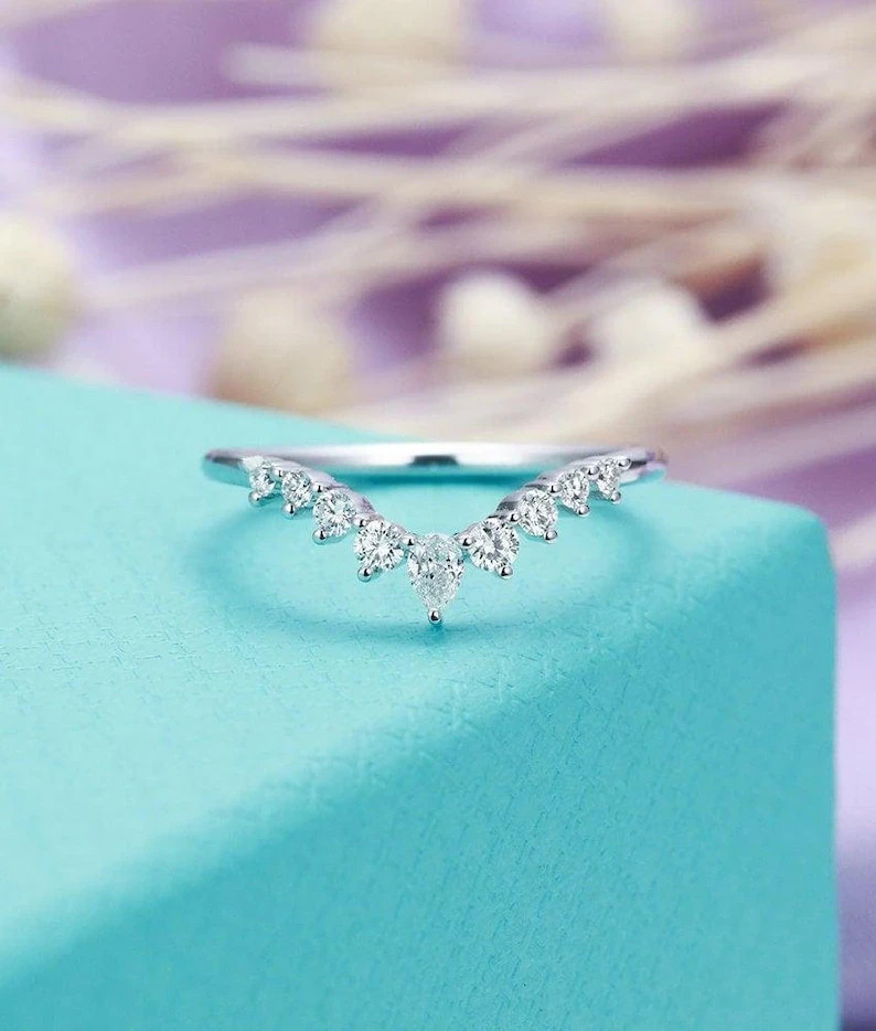 2 Ct Maruqise Simulated Diamond V Shape Half Eternity Ring 14k White Gold Plated