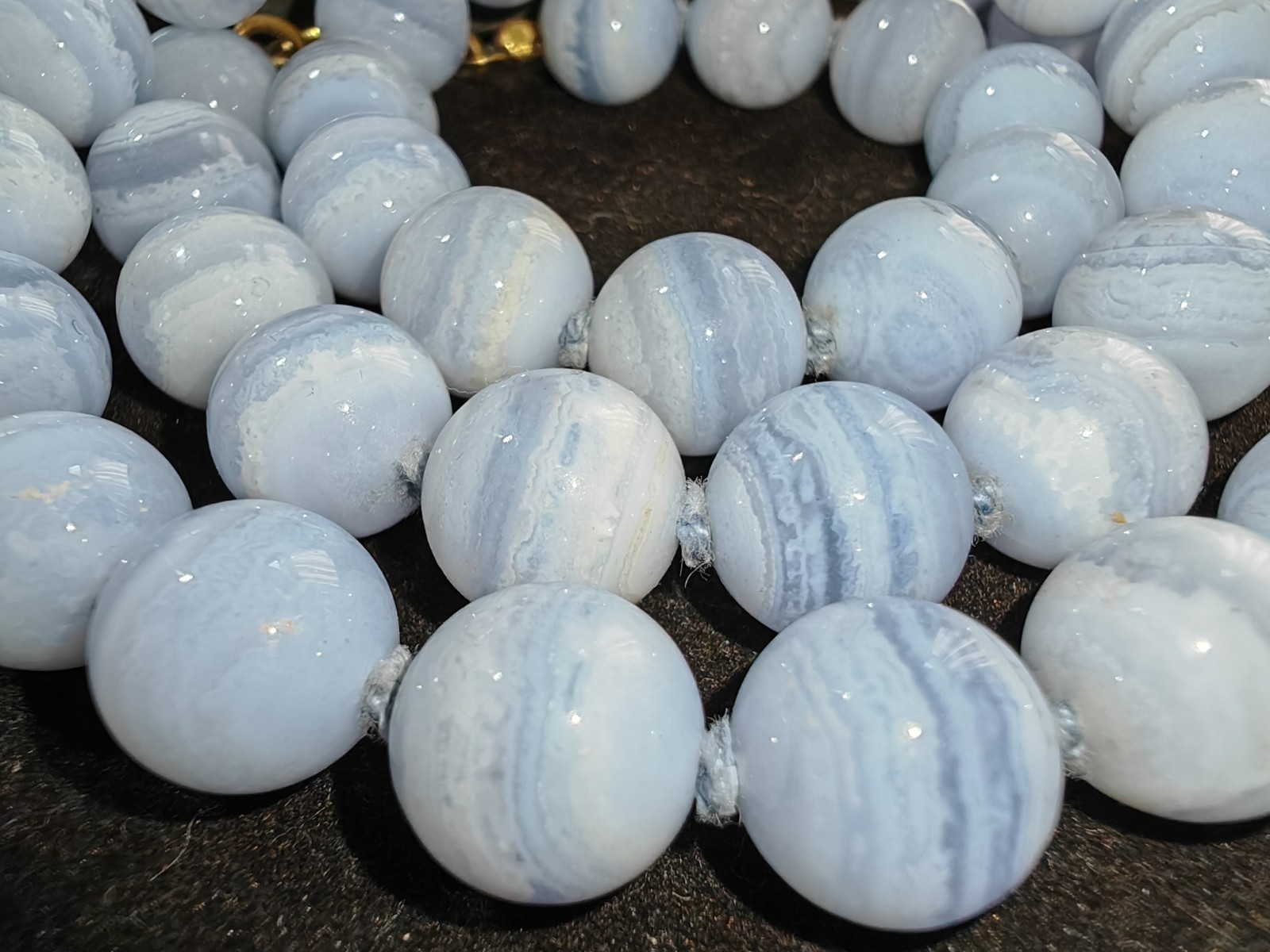 Blue lace chalcedony knotted simple gemstone 10mm bead necklace