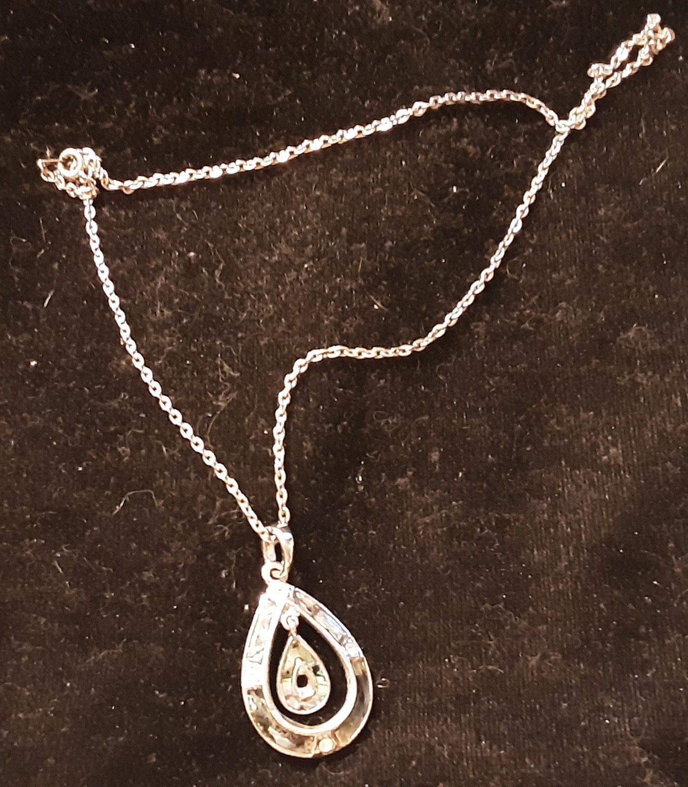 Fashion Necklace & Pendant- Double Tear Drop abalone shell- silver color chain