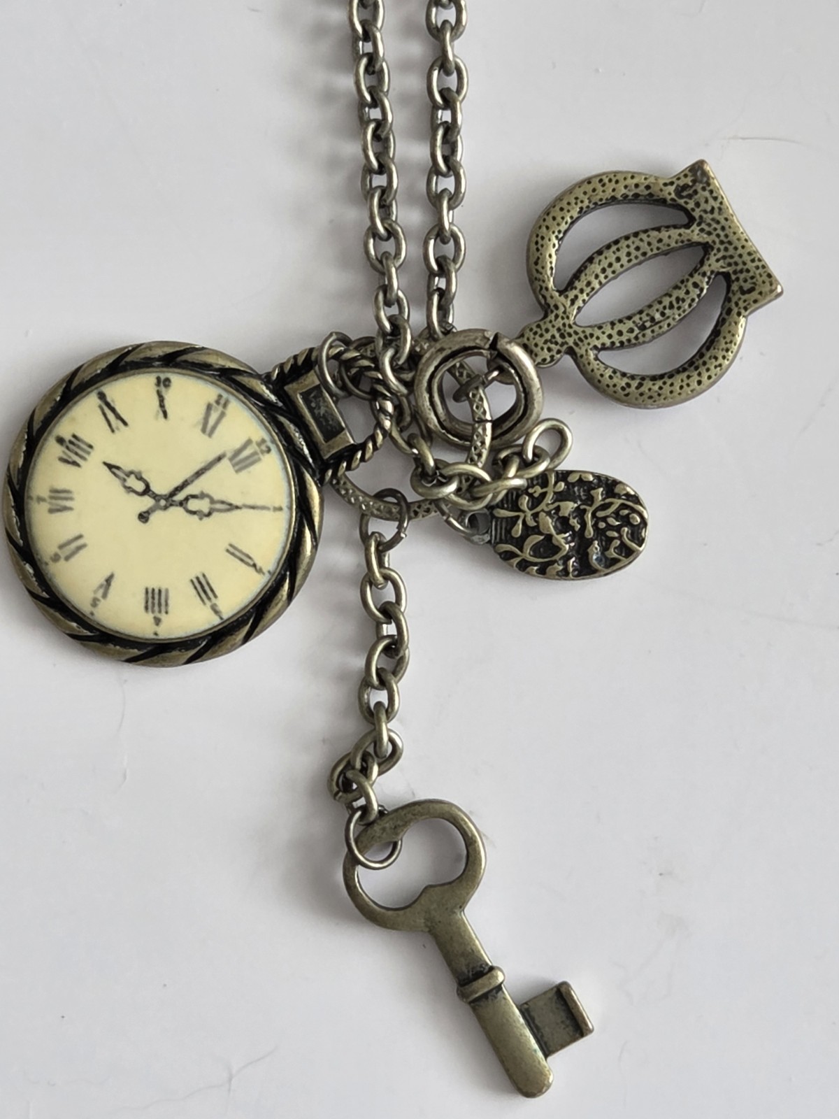 Claire’s Lengthy Pendant Chain Necklace- Clock, Key & Crown-chain Measures 32 In