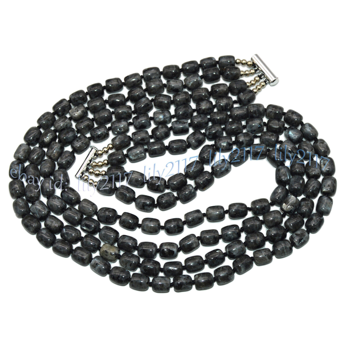 4 Rows 9x11mm Natural Black Gray Labradorite Gems Barrel Beads Necklace 17-20”