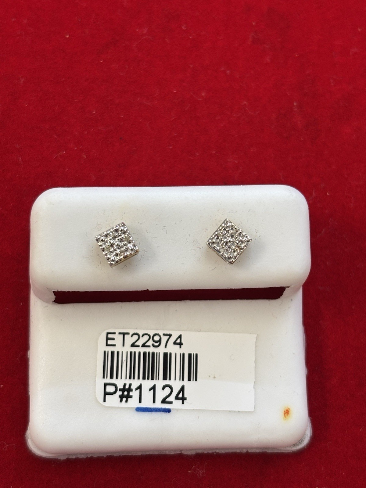 Silver Tone Square Pavé White Crystal Stud Earrings Metal Lobe