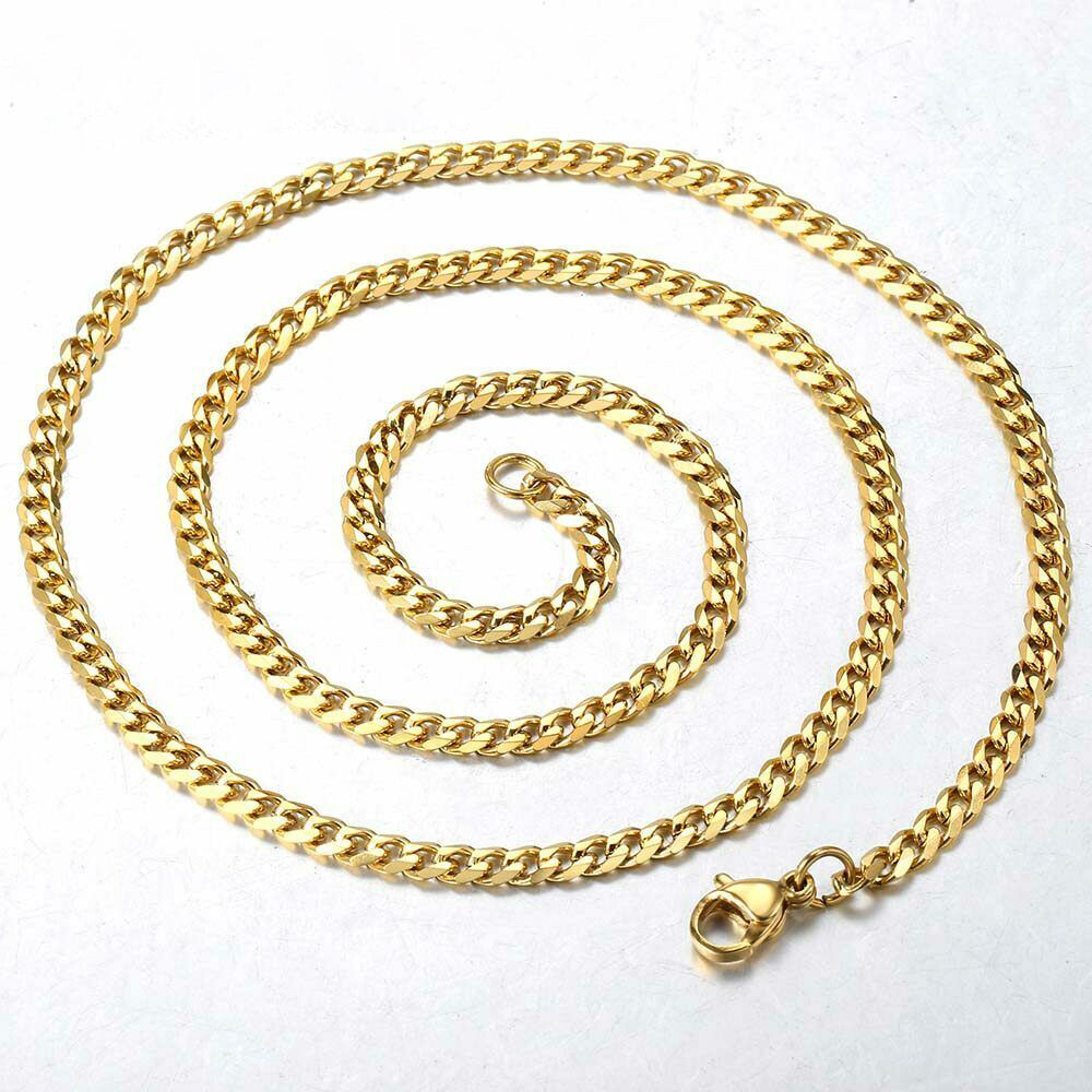 14K Gold Plated Stainless Steel Cuban Curb Chain Necklace Bracelet 3/5/7/9/11mm