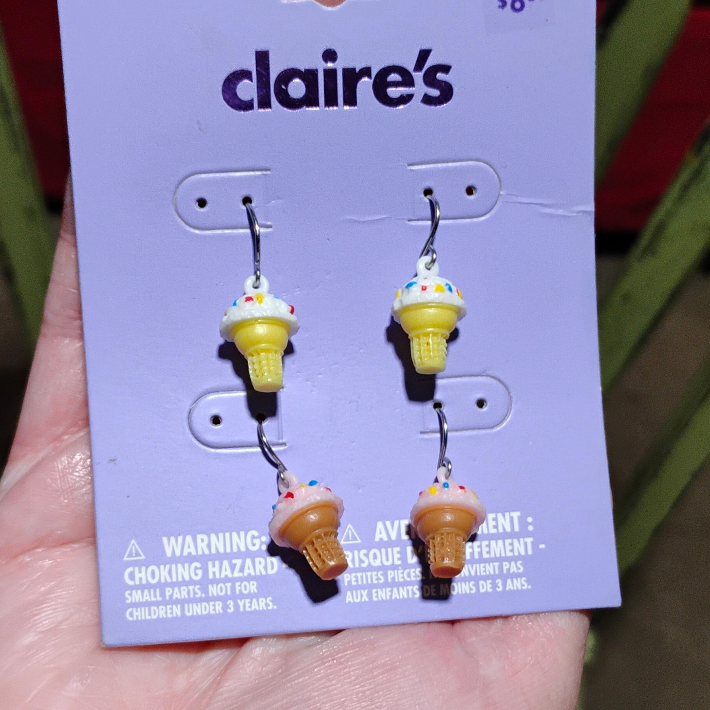 Claire’s Ice Cream Cone Dangle/Drop Hook Earrings Multicolor Plastic