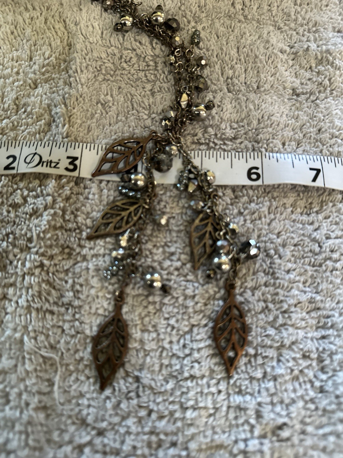 Necklace Silver Chain With Silver Balls And Beads And Copper Leaves 30 Inches