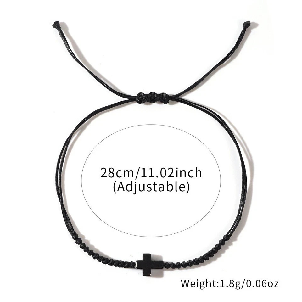 Natural Hematite Cross Charm Black String Bracelet for Men Women