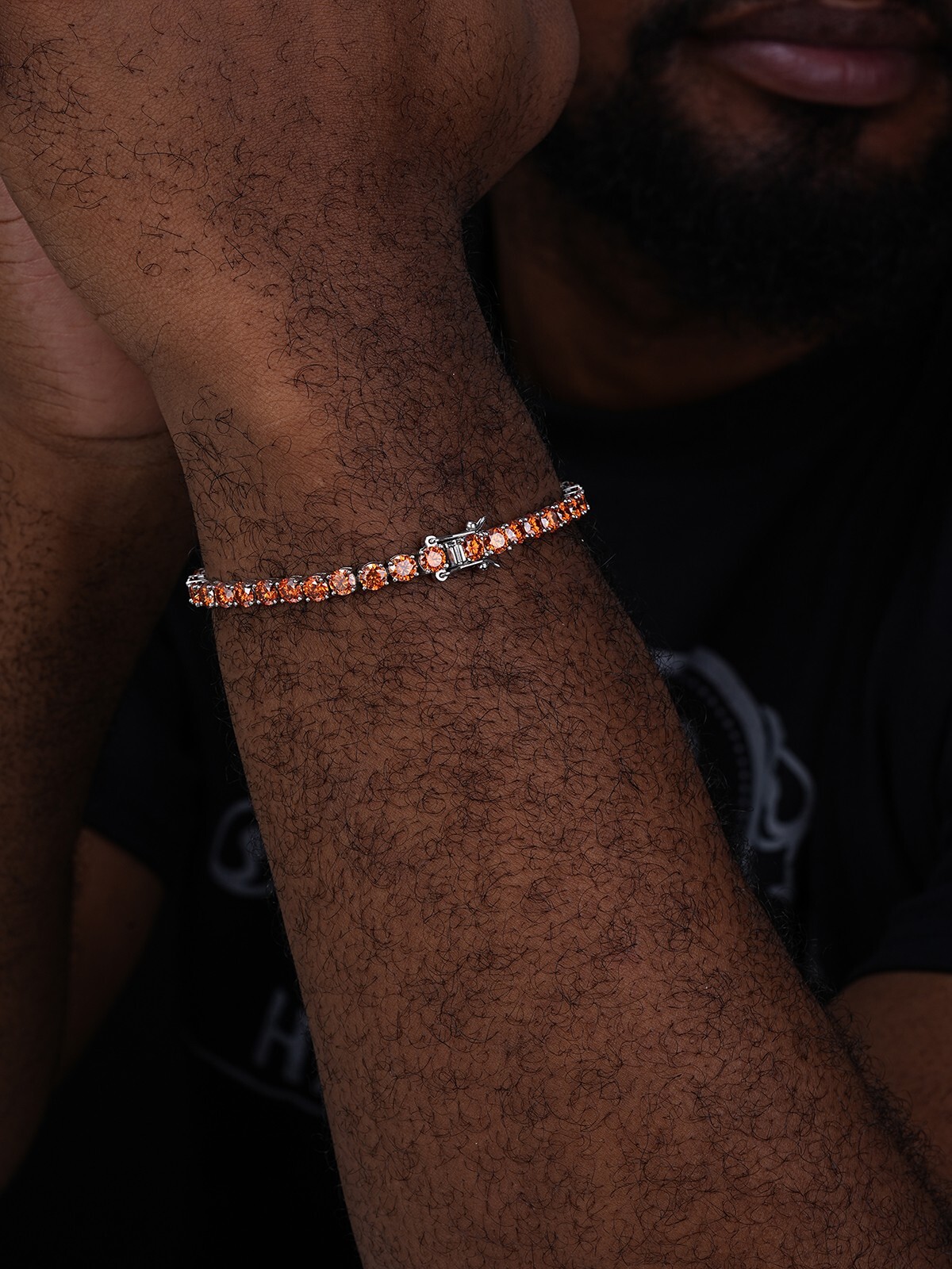 Real Iced Orange MOISSANITE 5mm Tennis Bracelet 925 Silver Passes Tester GRA
