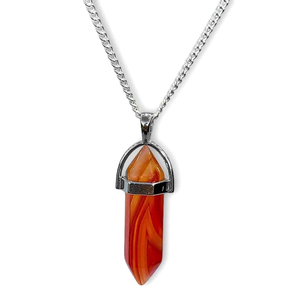 Carnelian Crystal Pendant Sterling Silver Necklace Double Point Chakra Gemstone