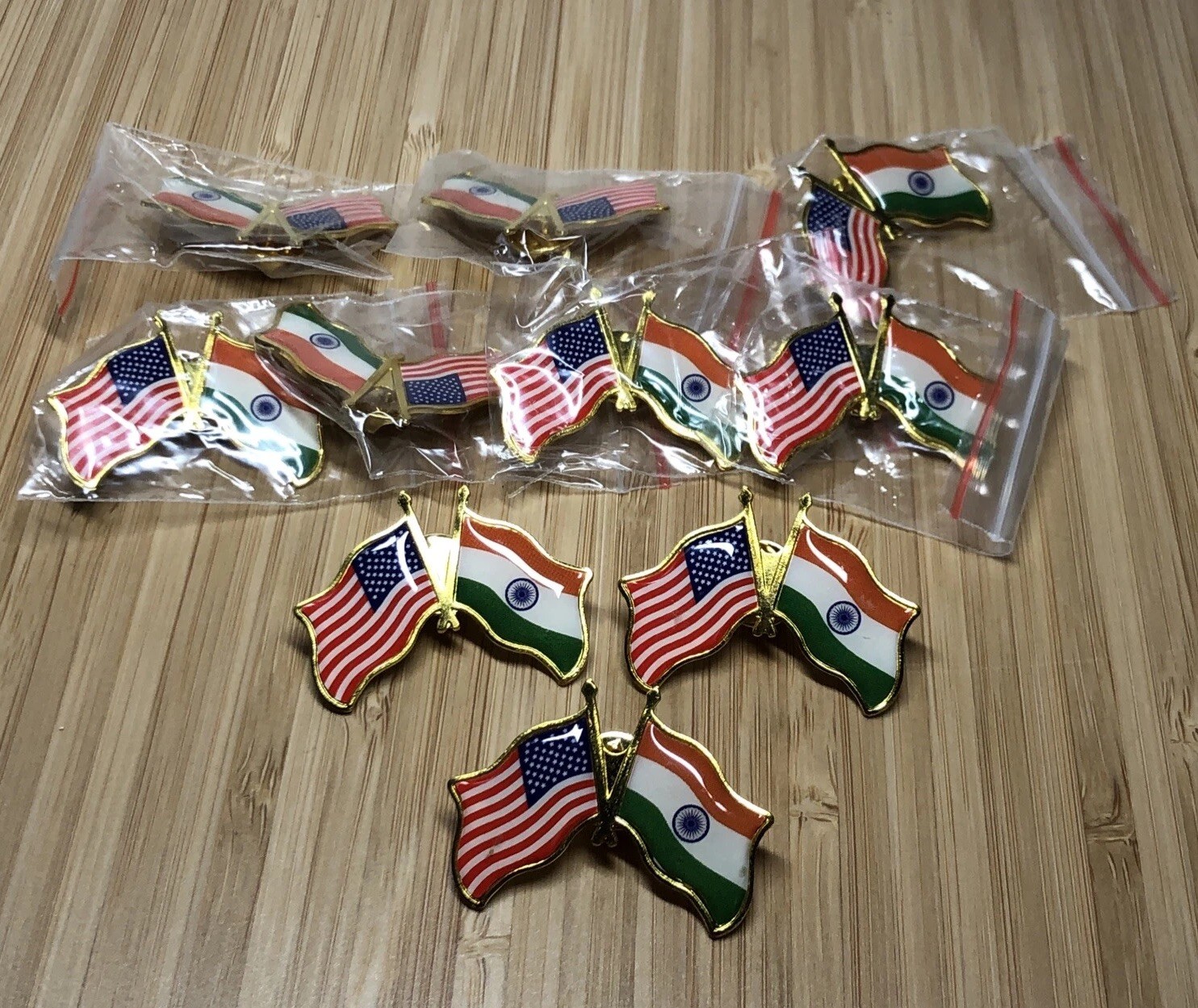 Lot Of 10 USA India Friendship Flag Pin | Double Flag Lapel