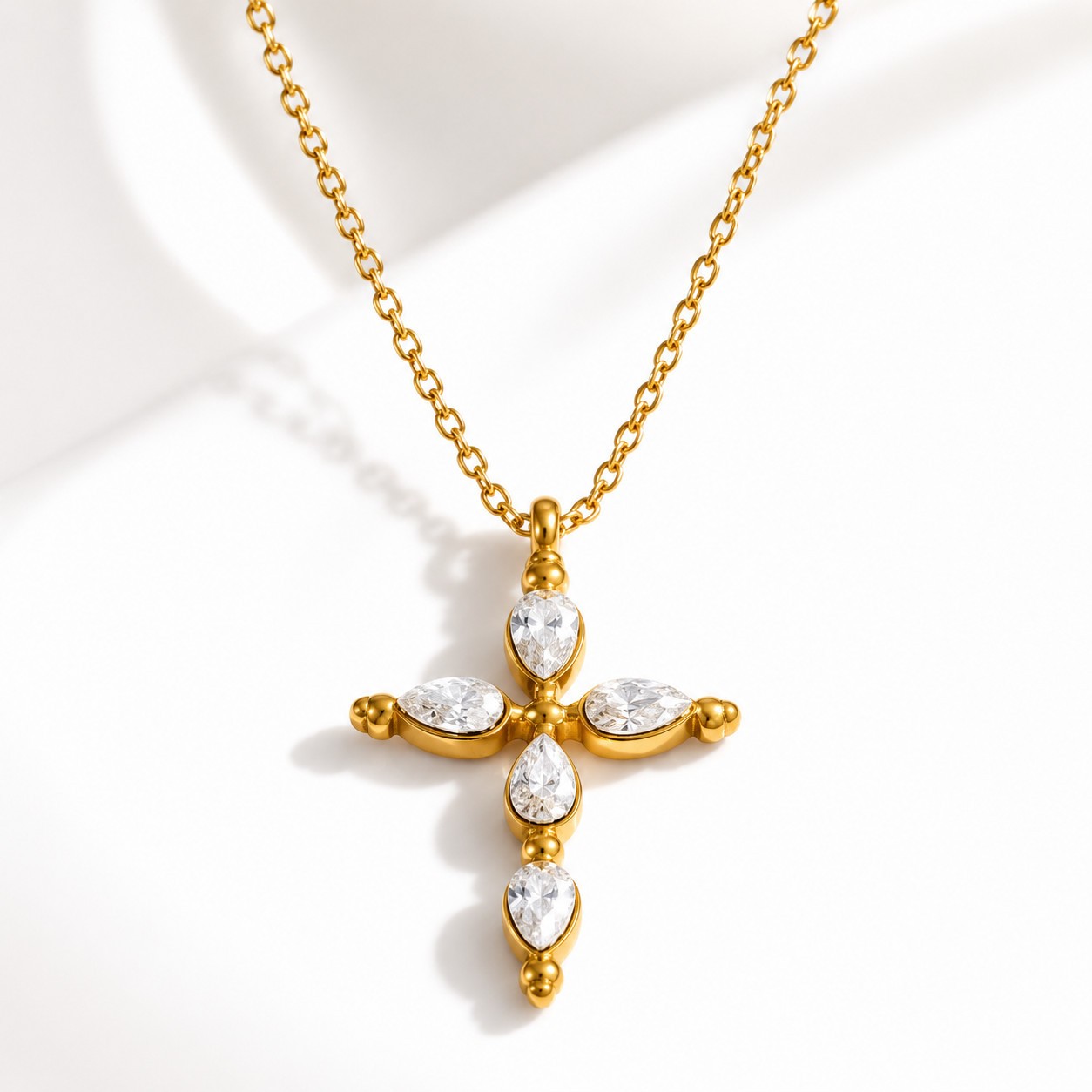 Gold Cross Necklace Women Cubic Zirconia Pendant Stainless Steel PVD Plated Gift