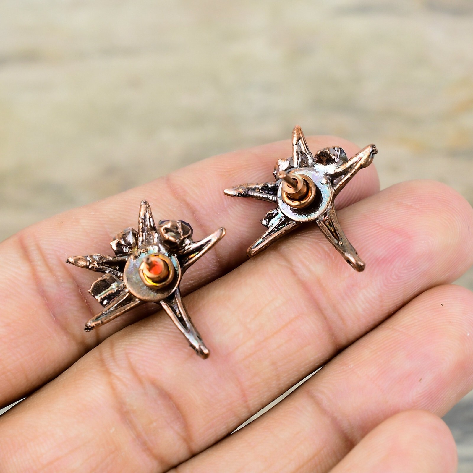 African Amethyst Rough Electroformed Earrings Handcrafted Copper Ethnic 0.98″