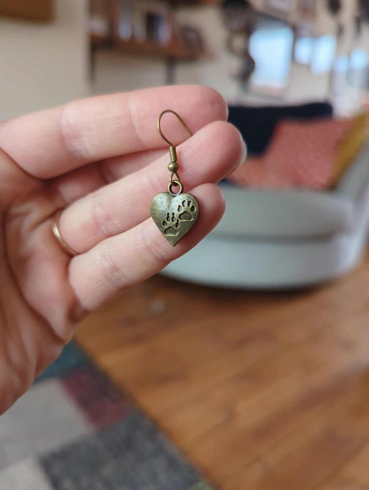 Antique Bronze paw print heart earrings perfect for dog and animal lovers