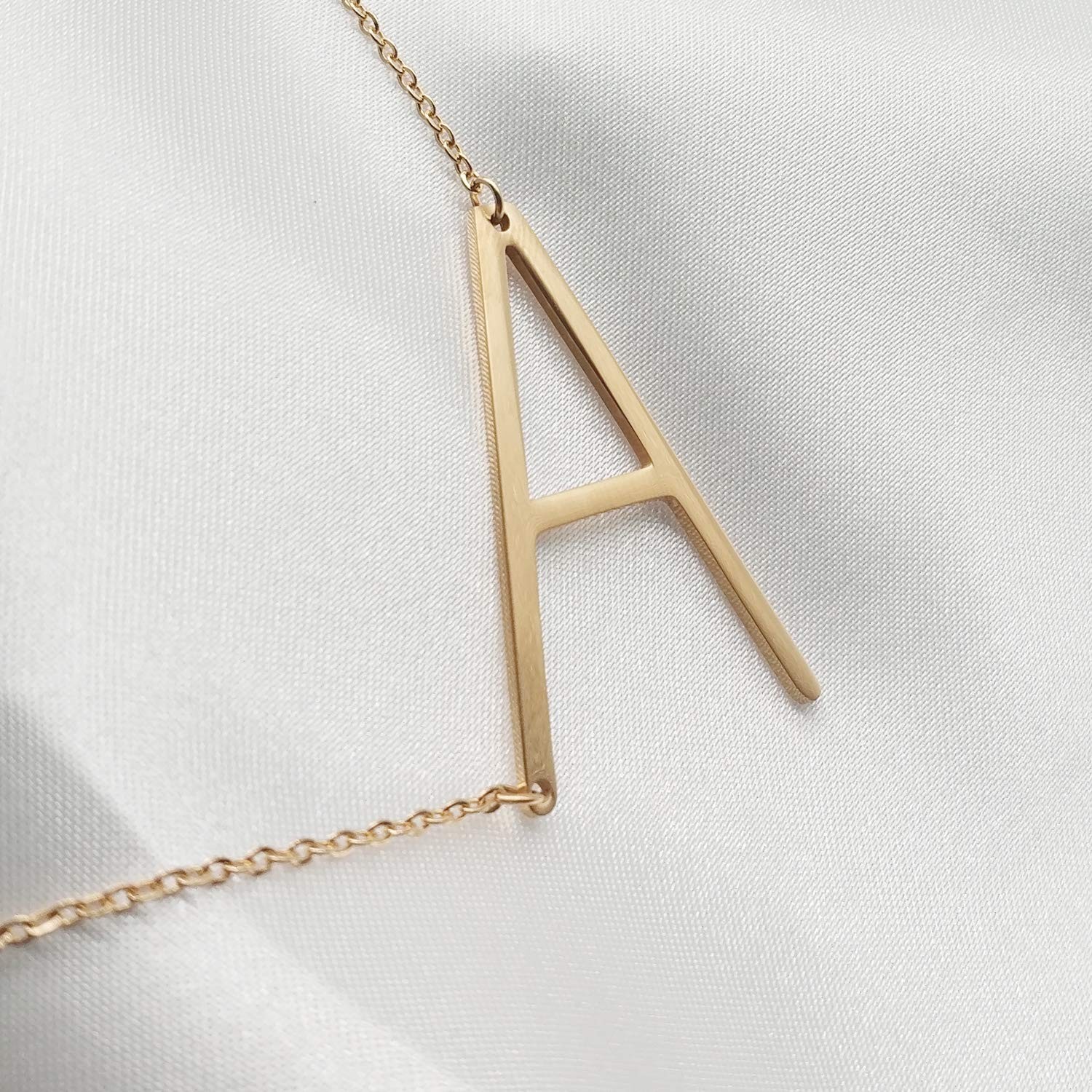 Sideways Initial Necklace 18K Gold Plated Stainless Steel Large Letter Pendant