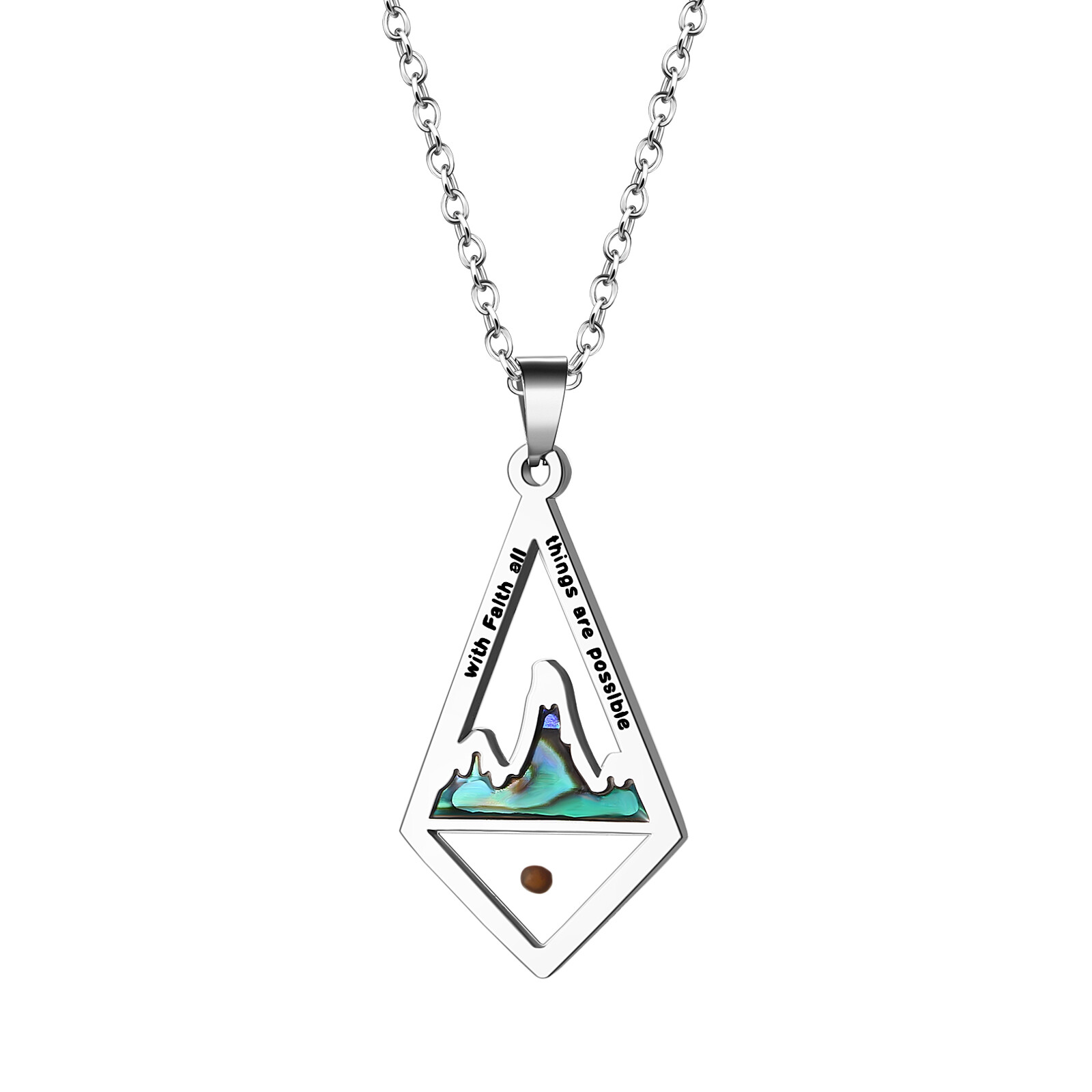 Womens ‌Mustard Seed Mountain Necklace Christian Geometric Abalone Shell Pendant