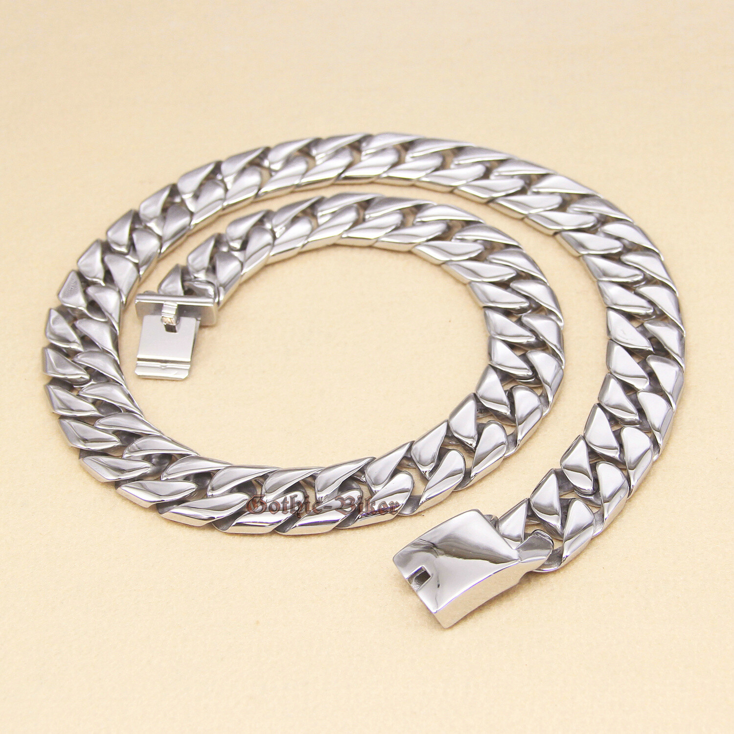 Men Heavy Curb Cuban Link Necklace 20mm Wide Stainless Steel Chain Silver Polish