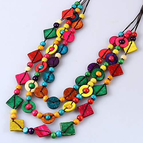 Bohemia Braided Women Neckalce Statement Colorful Round Wooden Beads Chain