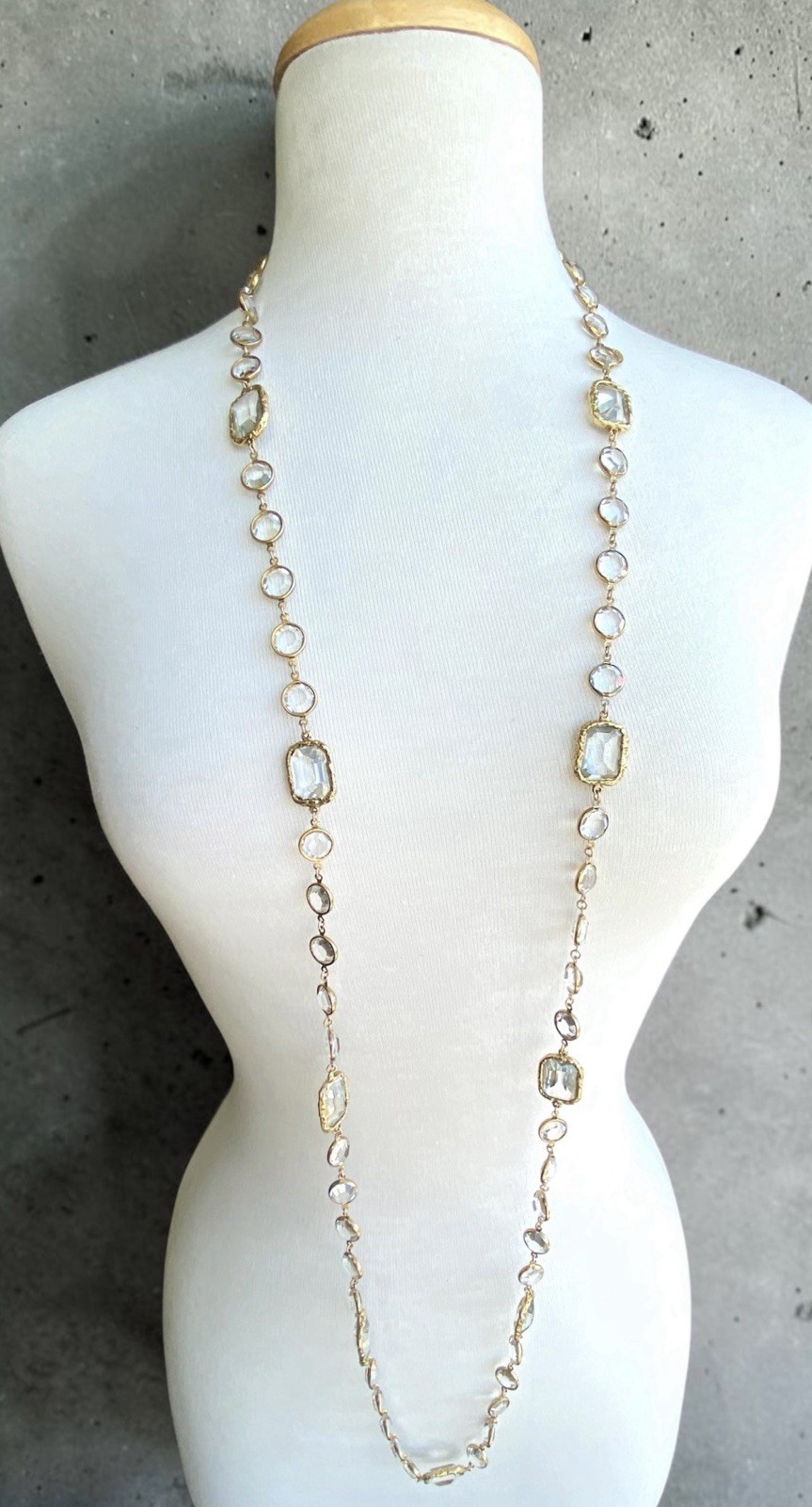 Vintage CHANEL 1981 Crystal Gripoix 24k Large Chicklet Sautoir Long Necklace 56″