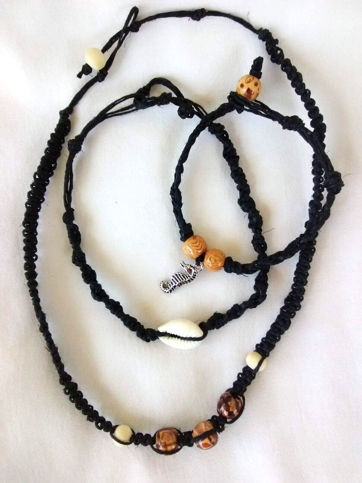 3 Pc Women 18″Necklace Braided Hemp Anklet 11″ Bracelet 8″ Set USA Seller New