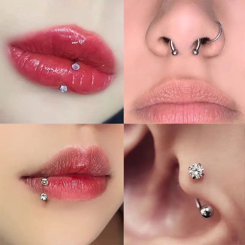 2PCS Stainless Steel Zircon Horseshoe Piercing Ring Nose Ear Belly Jewelry