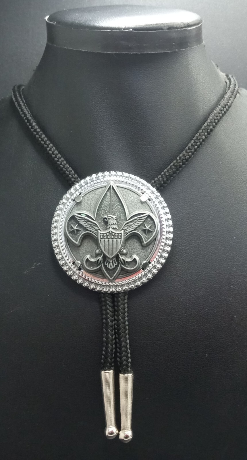 Vintage Fleur De Lis Eagle Crest Bolo Tie Pendant Necklace