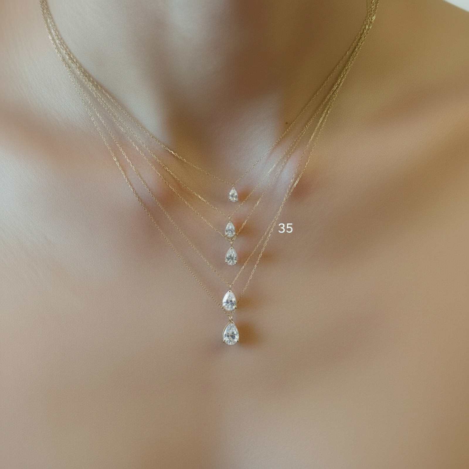 Droplet Single Cubic Zirconia Pendant Necklace Gold, 18 inches