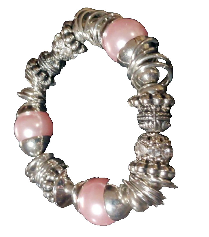 Silver & Pink Beaded Bracelet