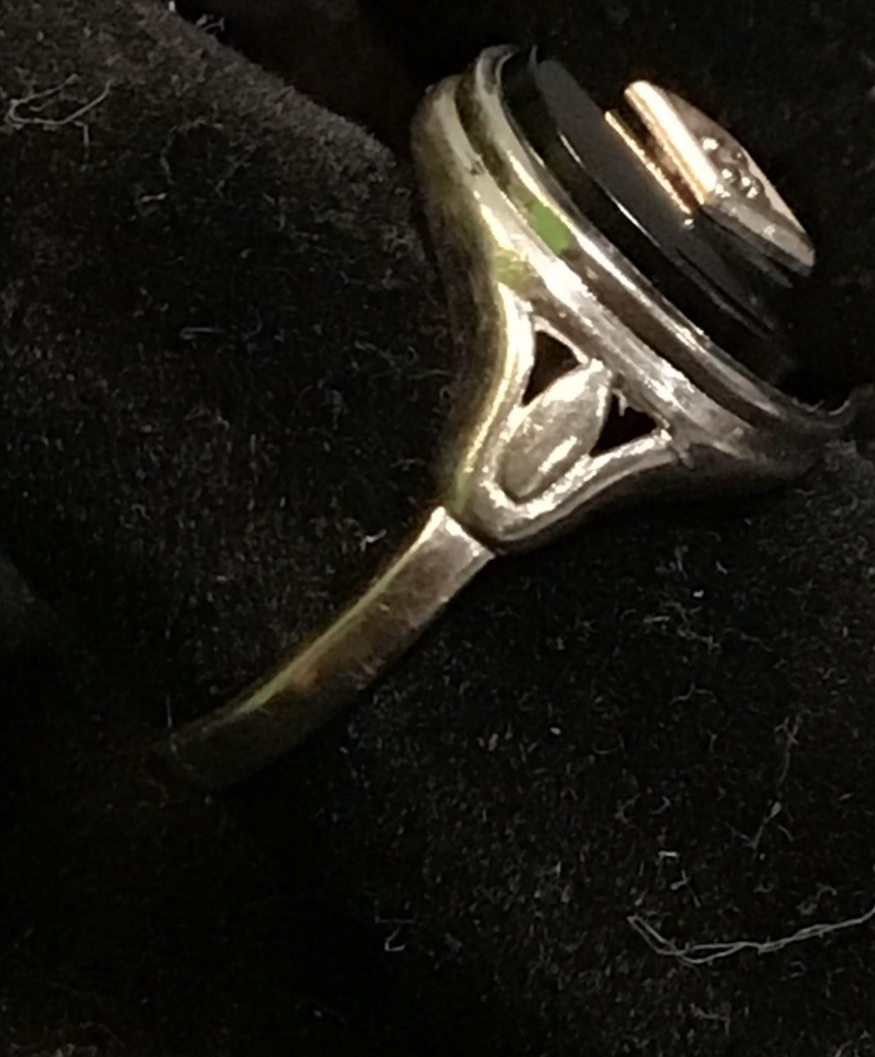 10k yellow White Gold size 5.25 ring mm x mm natural onyx diamond 2.48g antique