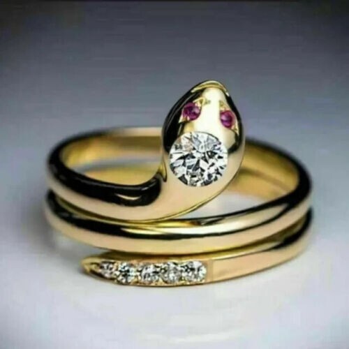 1Ct Diamond Simulated Snake Wedding Band Ring Real 14K Yellow Gold Plated silver