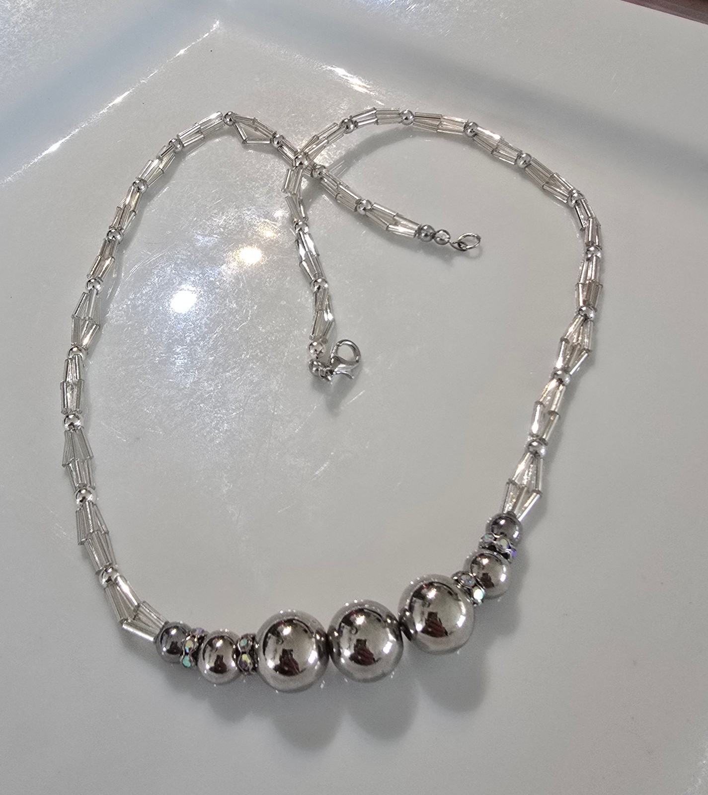 Silver Beaded Cocktail Necklace, New!