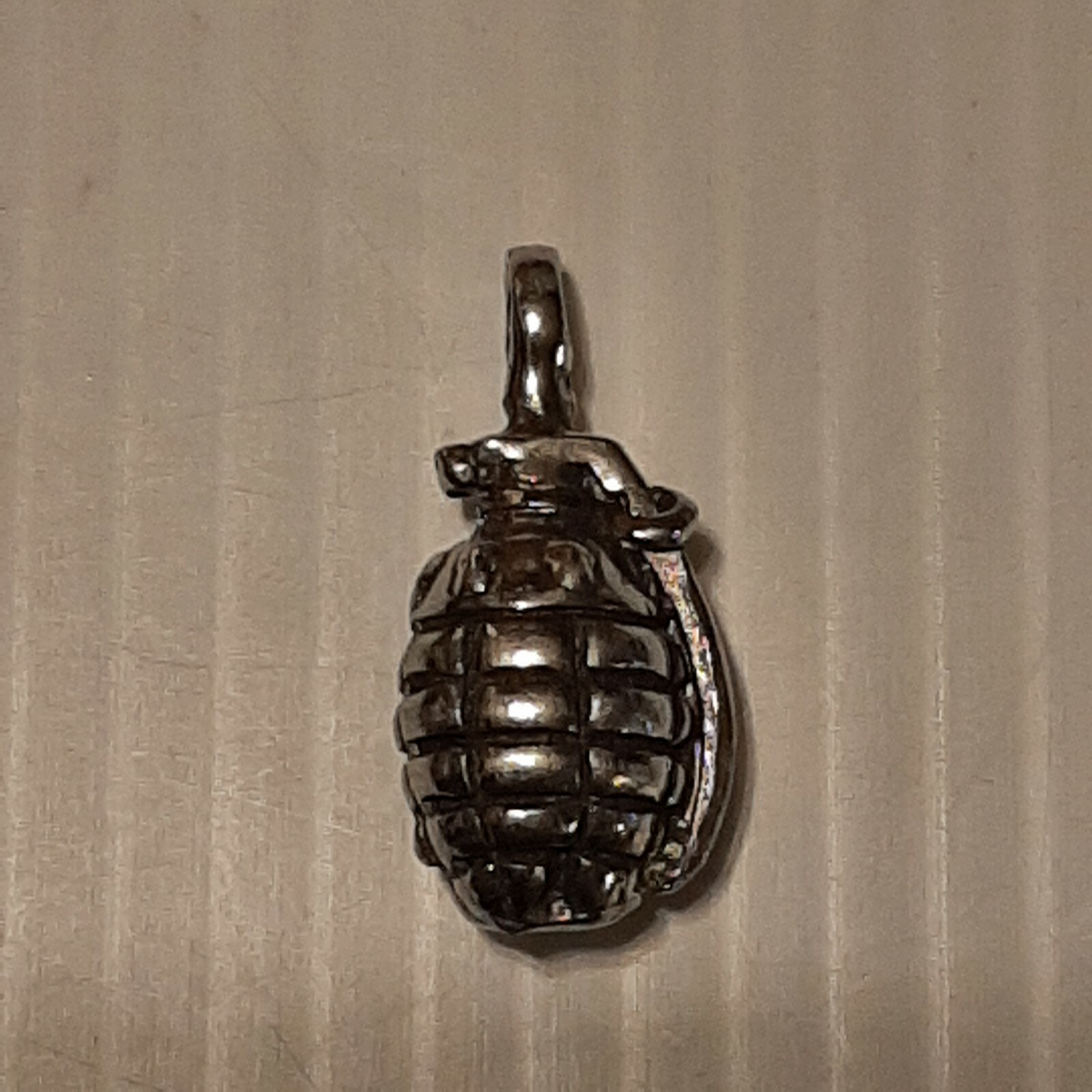 HAND GRENADE Pewter Pendant Charm / ROPE NECKLACE WITH COLOR BEADS