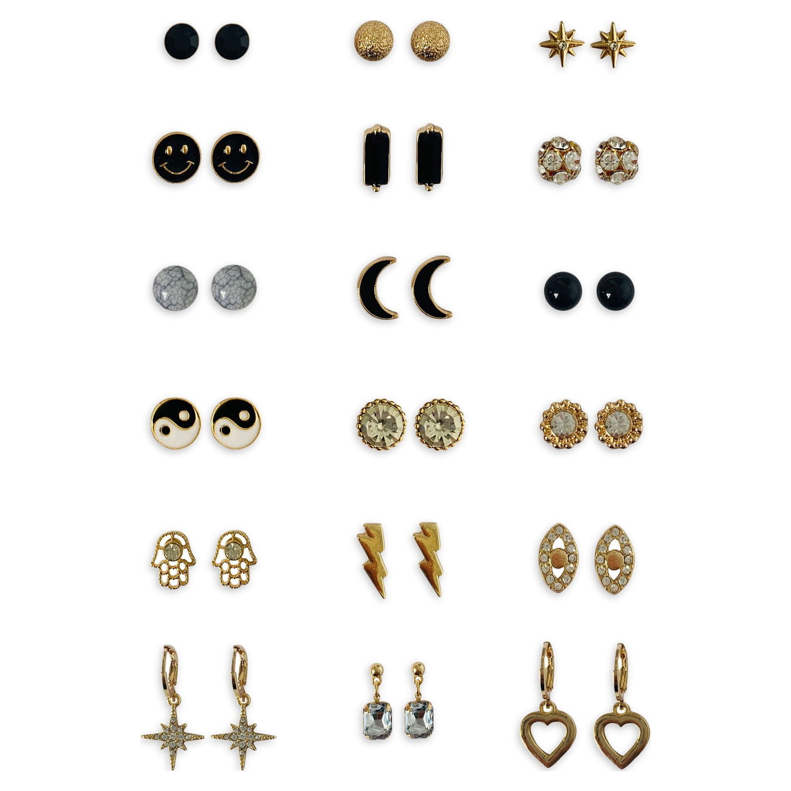 No Boundaries Neutral and Gold Earring Set for Adults and Teens, 18 Pack