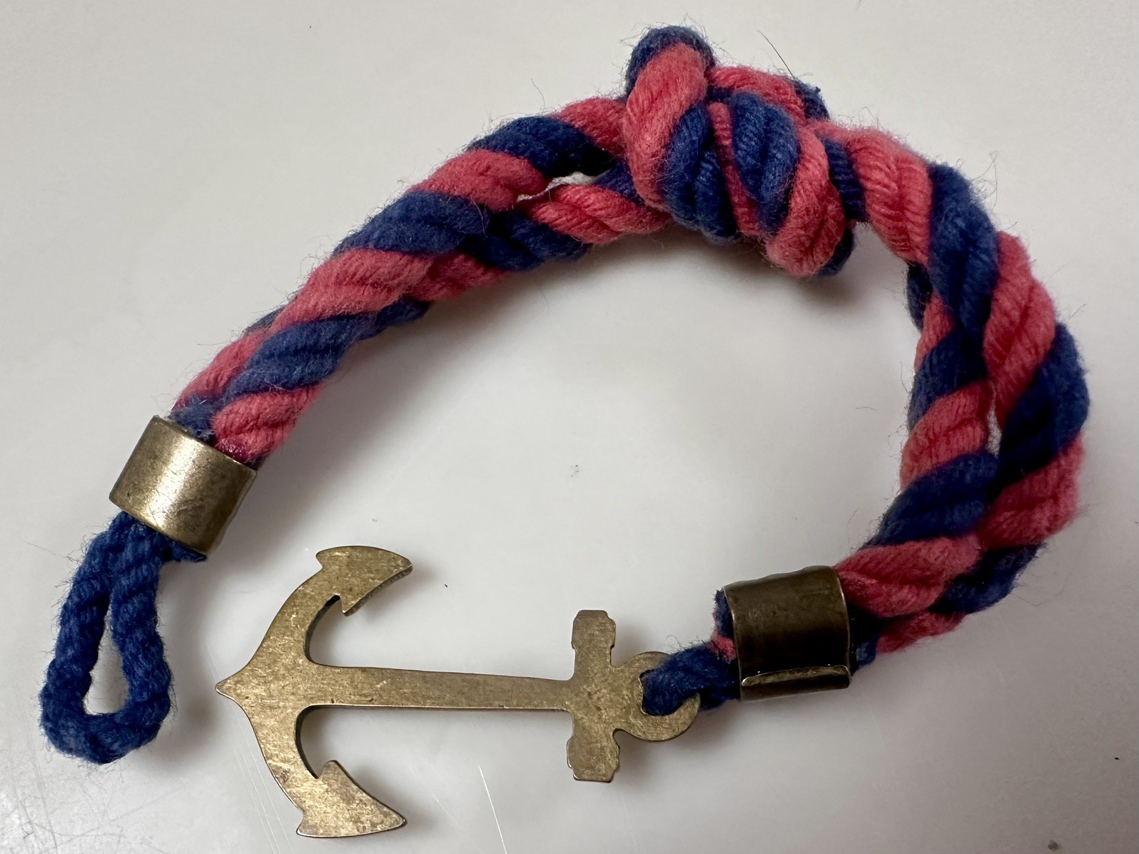 Pre-owned Kiel James Patrick Triton Rope Bracelet sml Red/Blue twist anchor knot
